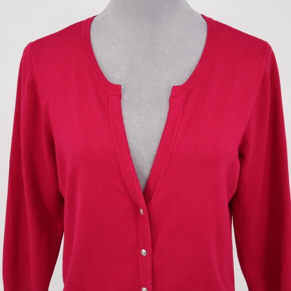 WHBM Sweater Womens Large Dark Pink Snap Front Crop Cardigan Knit 3/4 Sleeve - Picture 7 of 13